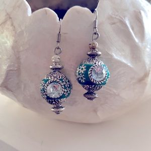 INDIAN style green drop earrings